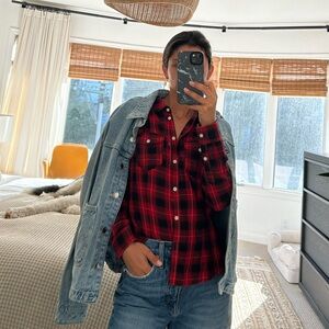 Red and Black Plaid Collared Shirt, Size 6 Small